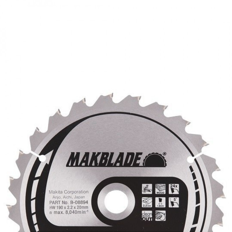 Дискова пилка для різання деревини 190/20/2.2 мм, 24 зубці, MAKBLADE, Makita [B-08894]