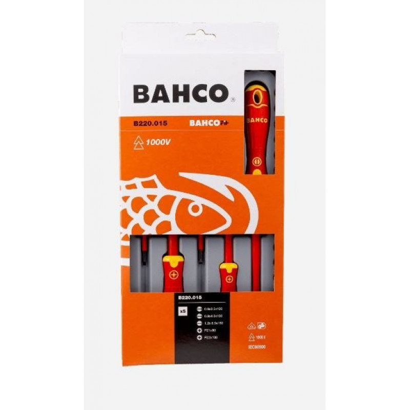 Набор из 5 изолированных отверток BahcoFit для шлицевых и винтов Pozidriv Bahco [B220.015]