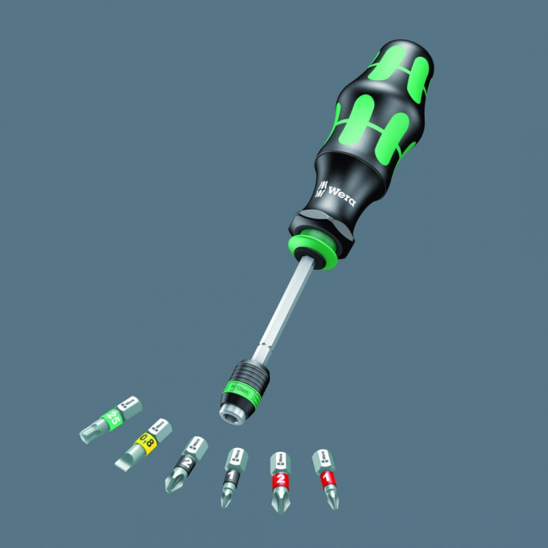 Ручна викрутка з магазином, ручка 1/4, Kraftform Kompakt 20, біти Wera [05051016001]: плоскі, PH, PZ та Torx