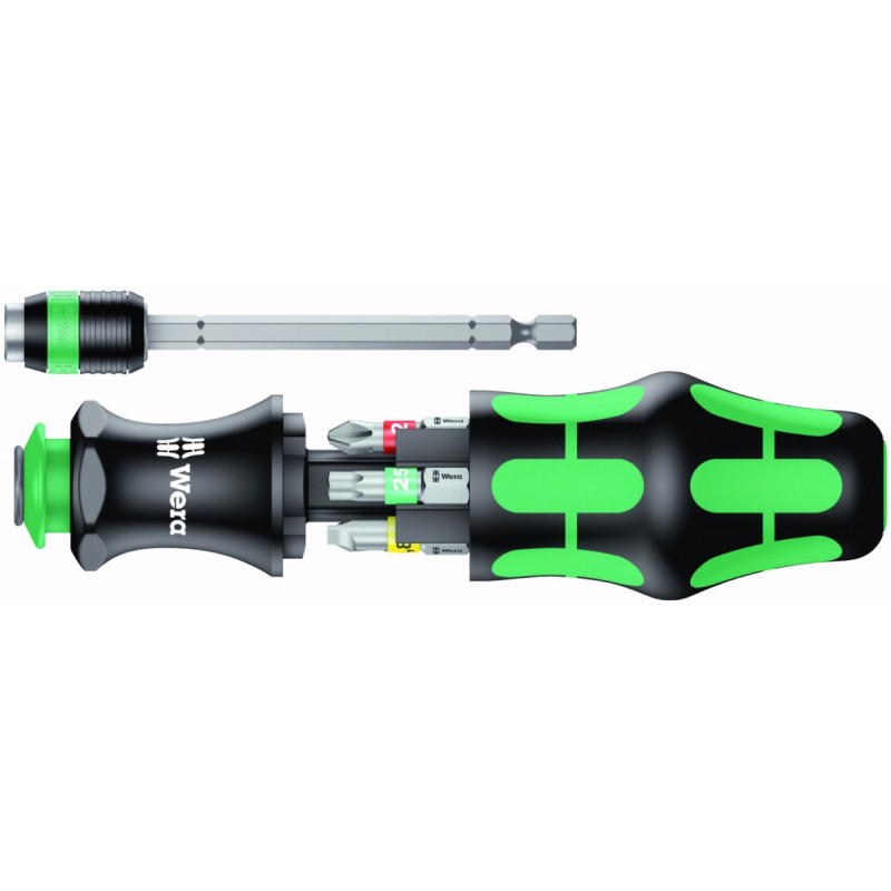 Ручна викрутка з магазином, ручка 1/4, Kraftform Kompakt 20, біти Wera [05051016001]: плоскі, PH, PZ та Torx