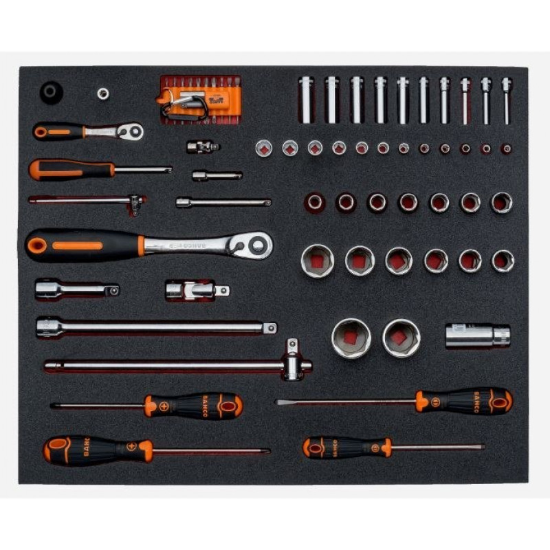 Вставка для інструментального візка з обладнанням, 77 інструментів, Bahco [FF1A01] розмір 3/3 шухляди