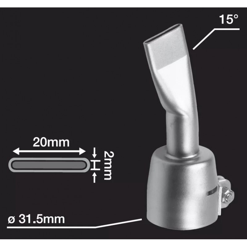Щелевая насадка Leister 20 мм, изогнутая 15°, (входное отверстие Ø32 мм) - 107.123