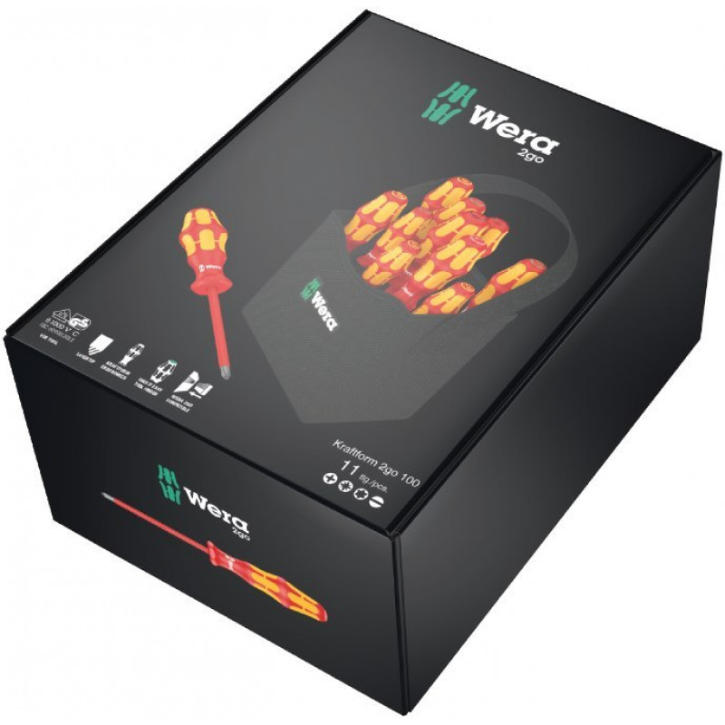 Набір з 11 ізольованих викруток для роботи під напругою Kraftform 2go 100 WERA [05004310001]