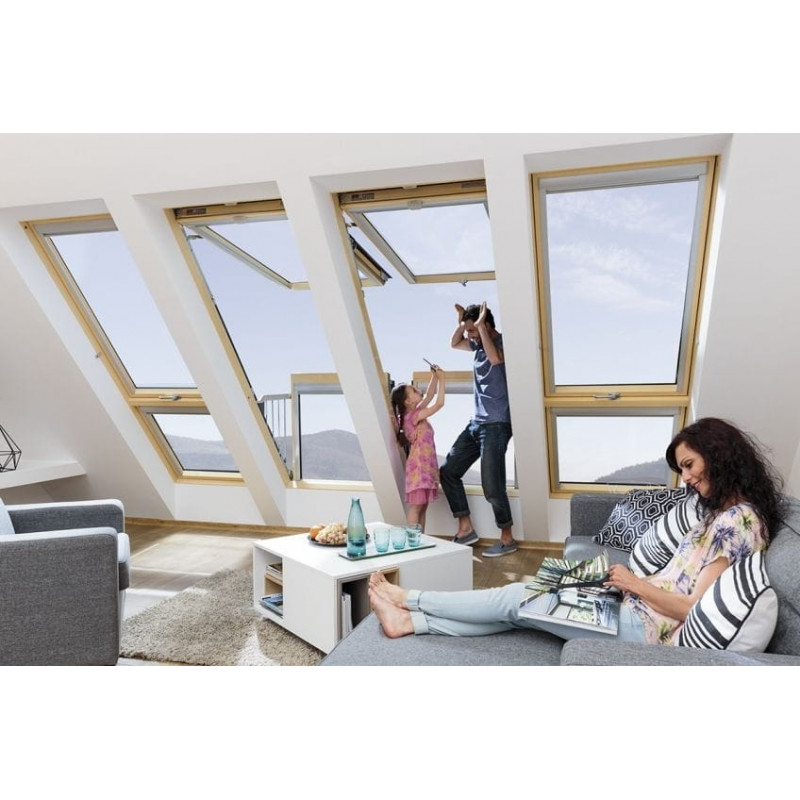 Дахове вікно FAKRO FGP-X P50 GREENVIEW – з піднятою віссю обертання та функцією балкону, без вентиляційного отвору