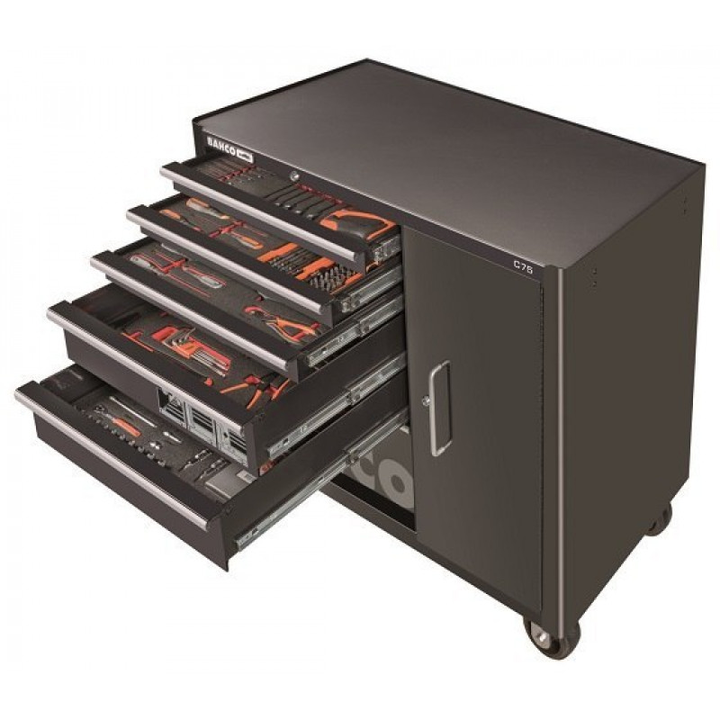 Візок для інструментів з 6 шухлядами та шафою, укомплектований 237 інструментами Bahco [1475KXL6CBFF1SD]