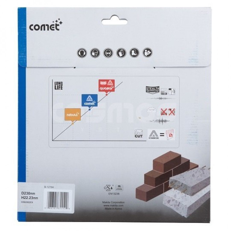 Алмазний сегментований диск для сухого та мокрого різання бетону, 230 мм, Comet Rapide, Makita [B-12784]