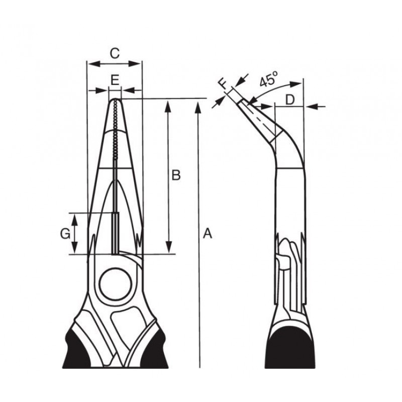Плоскогубці з напівкруглими губками, зігнуті під кутом 45º, довжина 160 мм, багатокомпонентна ручка, Bahco [2427 G-160]
