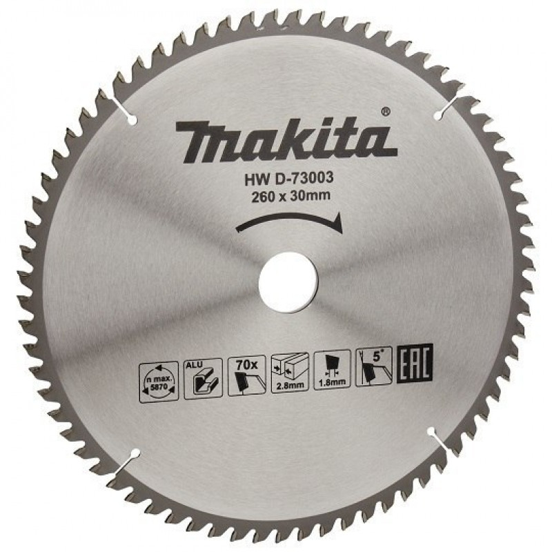 Дисковое полотно для алюминия, 260/30 мм, 70 зубцов, Economy, Makita [D-73003]