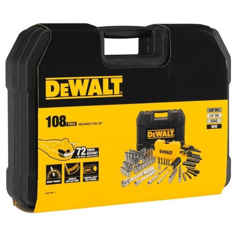 Набір інструментів DeWALT із 108 предметів із головками 1/4 та 3/8 [DWMT73801-1]
