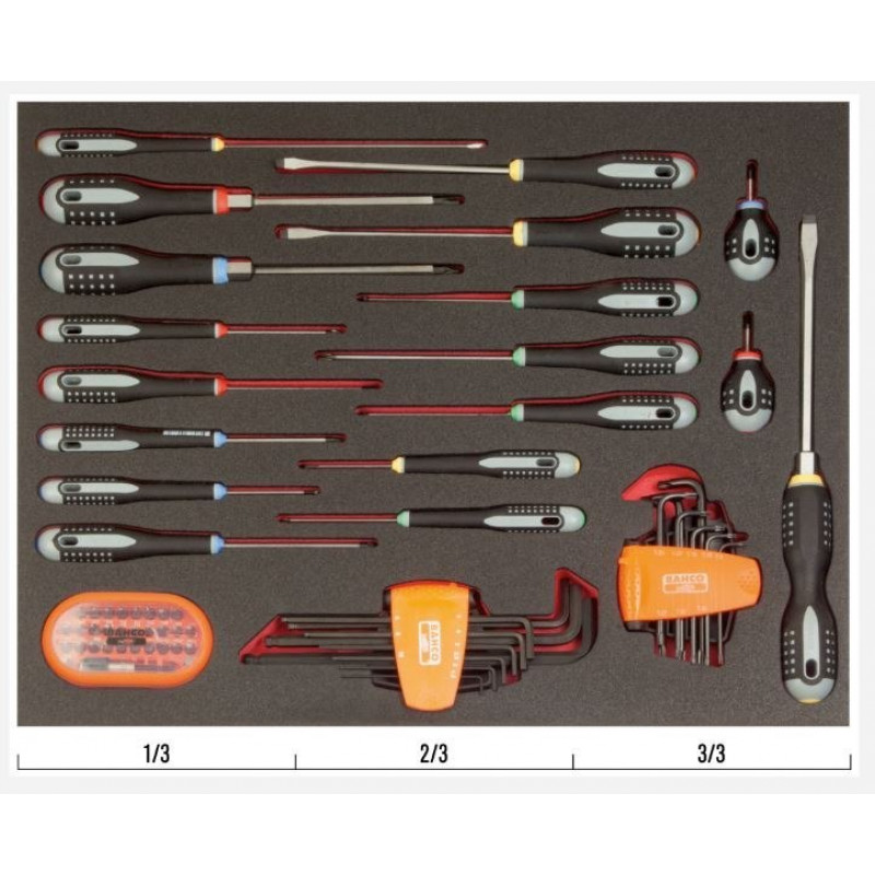 Вставка для інструментального візка з обладнанням, 66 інструментів, Bahco [FF1A1005] розмір 3/3 шухляди