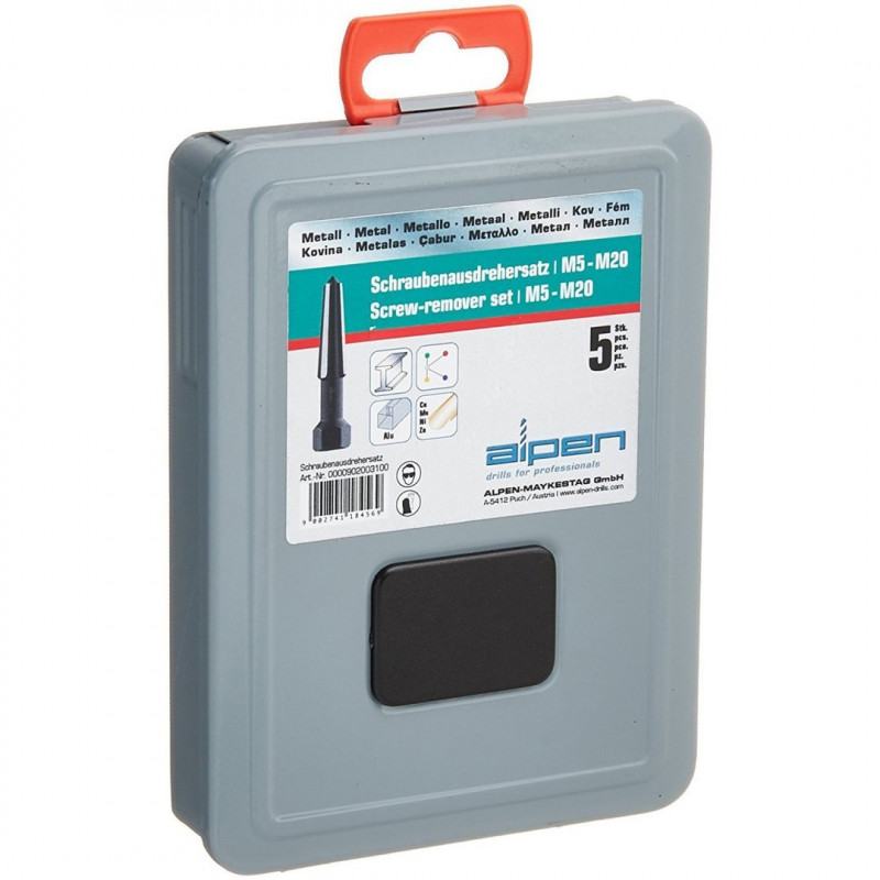 Набір із 5 екстракторів для зламаних гвинтів з різьбою M5-M20, ALPEN [0000902003100]