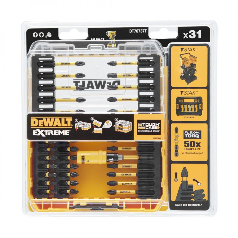Набір із 31 ударних біт 1/4 IMPACT TORSION EXTREME, МАЛИЙ МІЦНИЙ КЕЙС+, DeWALT [DT70737T-QZ]