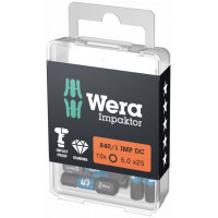 Набор из 10 ударных бит 1/4 для винтов с внутренним шестигранником, HEX 5/25 мм, серия 840/1 IMP DC Impaktor, WERA [05057605001]