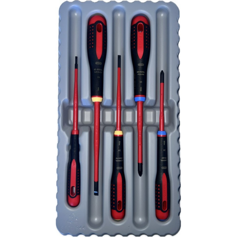 Набор из 5 изолированных отверток с тонким лезвием, ERGO для прямых винтов и винтов Pozidriv, Bahco [BE-9882SL-XE] в рождественском предложении