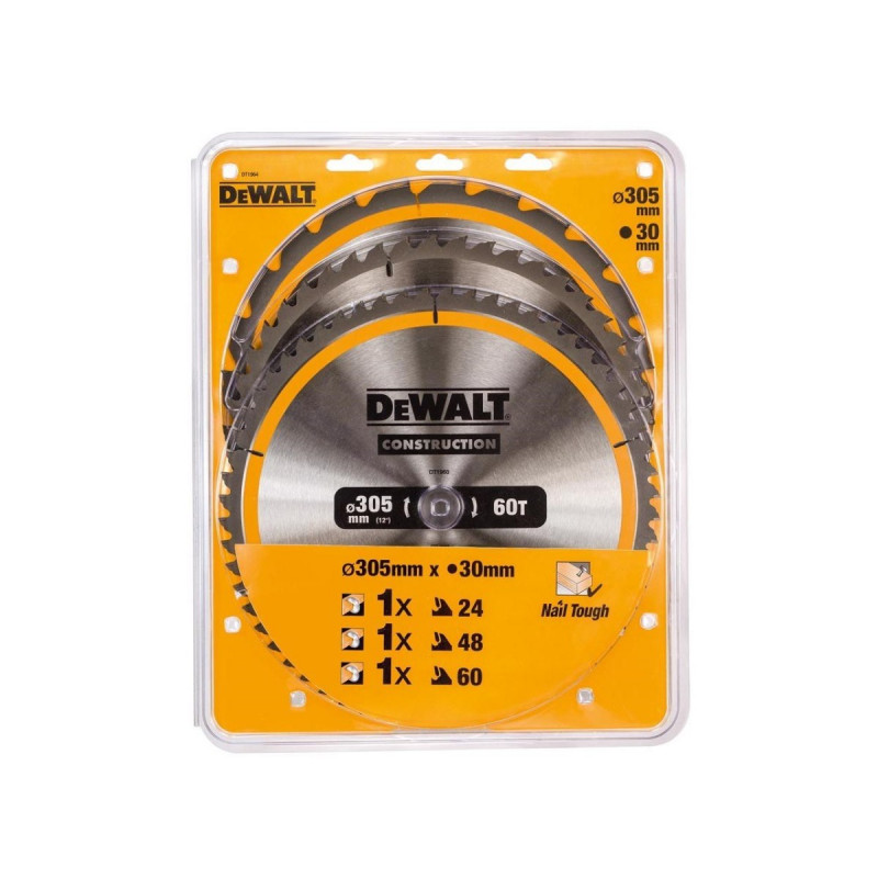 Комплект из 3 пилочных полотен для дерева 305/30 мм, серия CONSTRUCTION DeWALT [DT1964-QZ]