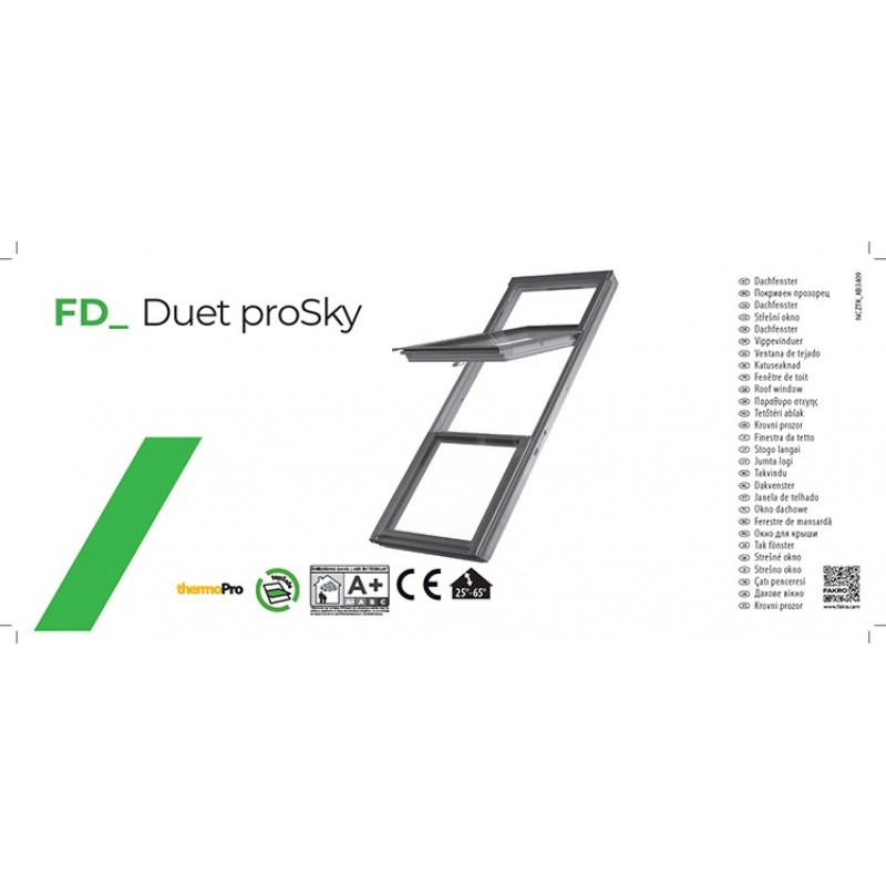 Кровельное окно FAKRO FDP-V P50 GREENVIEW – с поднятой осью вращения, воздухоприемником и нижней фрамугой