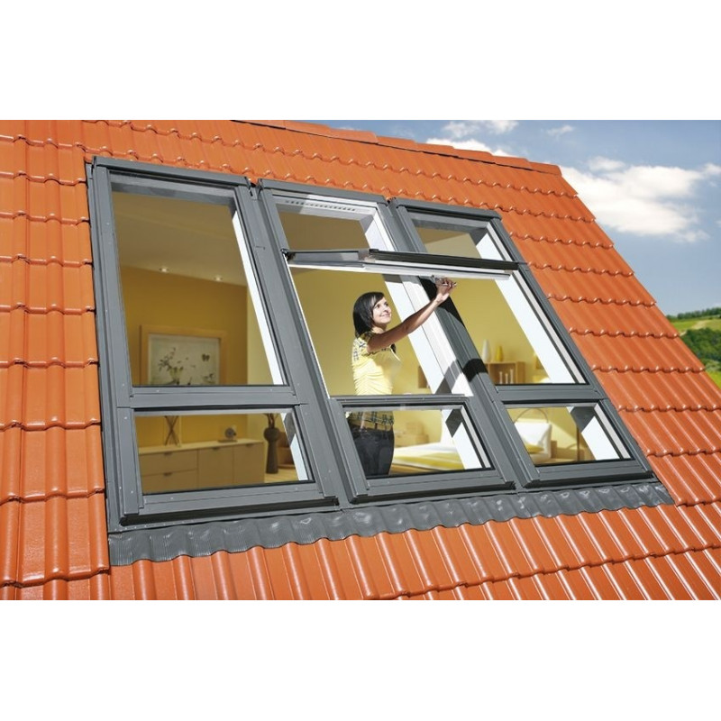 Кровельное окно FAKRO FDP-V P50 GREENVIEW – с поднятой осью вращения, воздухоприемником и нижней фрамугой