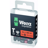 Набор из 10 ударных бит Impaktor 1/4 для винтов с крестовой главной крепью, размер PH3/25 мм, Wera [05057617001]
