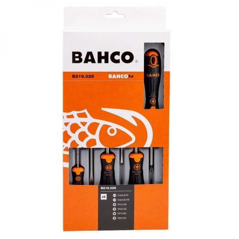 Набор из 6 отверток для шлицевых, PH и PZ винтов, BAHCOFIT Bahco [B219.026]
