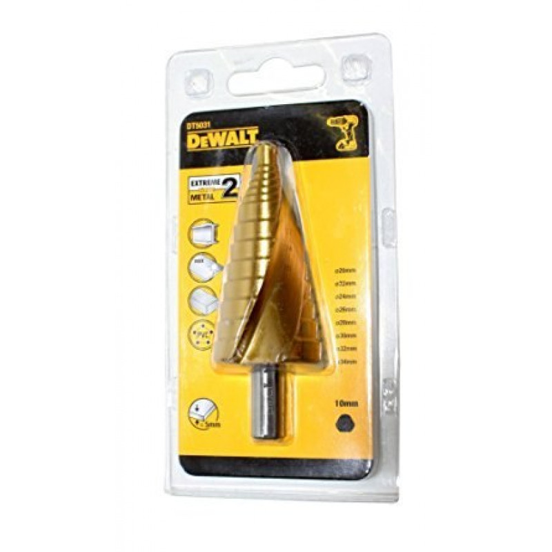Ступенчатое сверло HSS-G для металла, 20,0 - 34,0 мм, DeWAlt [DT5031-QZ]