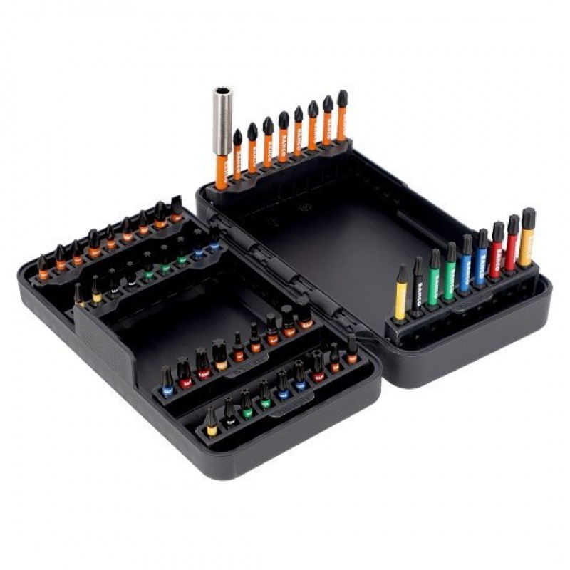 Набір ударних біт 1/4, для плоских гвинтів, PH, PZ, TORX, TORX з отвором, HEX, Robertson, 54 предм. BAHCO [66IM/54C-1]