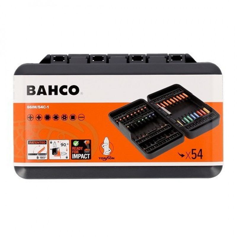 Набір ударних біт 1/4, для плоских гвинтів, PH, PZ, TORX, TORX з отвором, HEX, Robertson, 54 предм. BAHCO [66IM/54C-1]