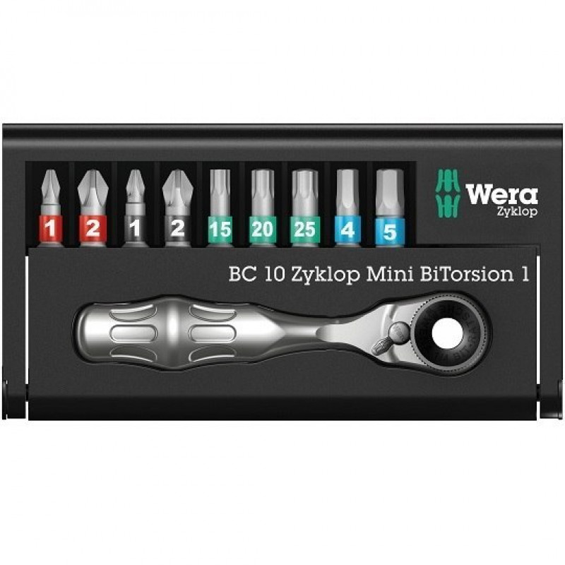 Набір біт 1/4 з тріскачкою Zyklop Mini 1, Bit-Check 10 Zyklop Mini BiTorsion 1, Wera [05057418001]