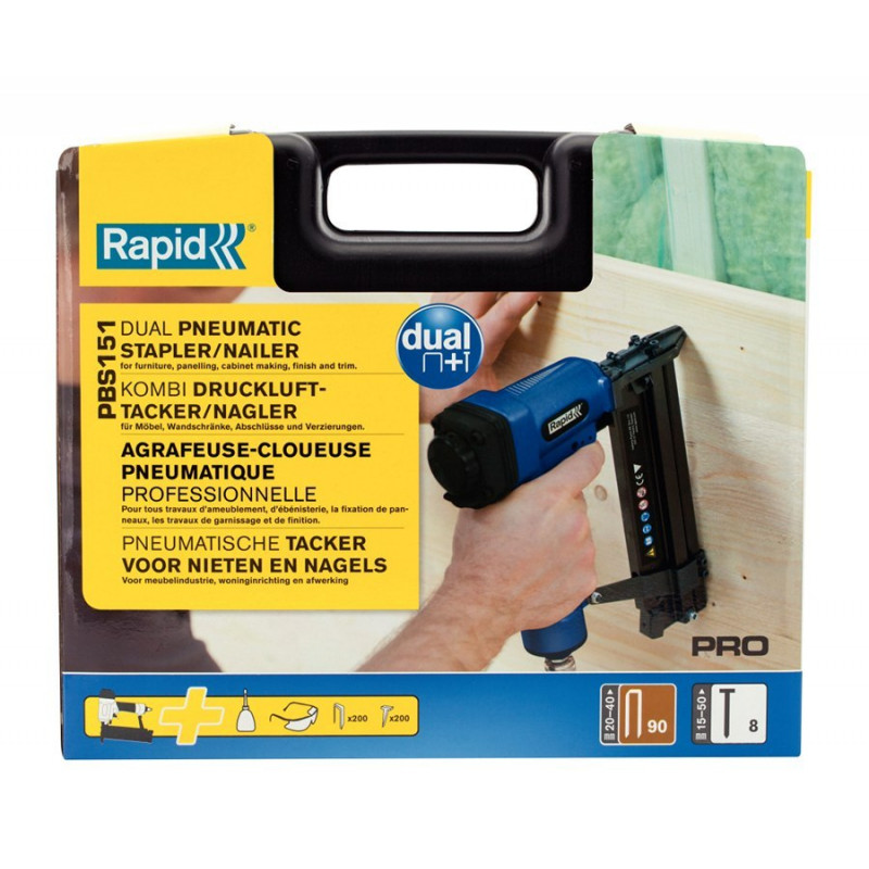 Професійний пневматичний степлер/цвяхозабивач для скоб 40-90 мм та скоб 8-50 мм PBS151 Rapid [5000103]