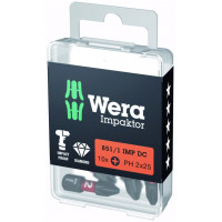 Набір з 10 ударних біт Impaktor 1/4 для гвинтів з хрестовим головним кріпленням, розмір PH2/25 мм, Wera [05057616001]