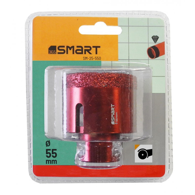 Алмазний кільцевий пильний верстат 55 мм для кераміки для сухого свердління кутовою шліфувальною машиною, різьба M14, 365 SMART [SM-25-550]