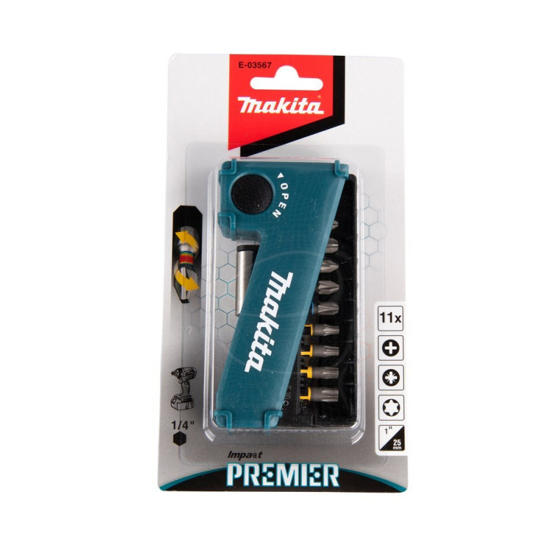 Набір ударних біт Impact Premier Makita 1/4 з адаптером, 11 предм. [E-03567]