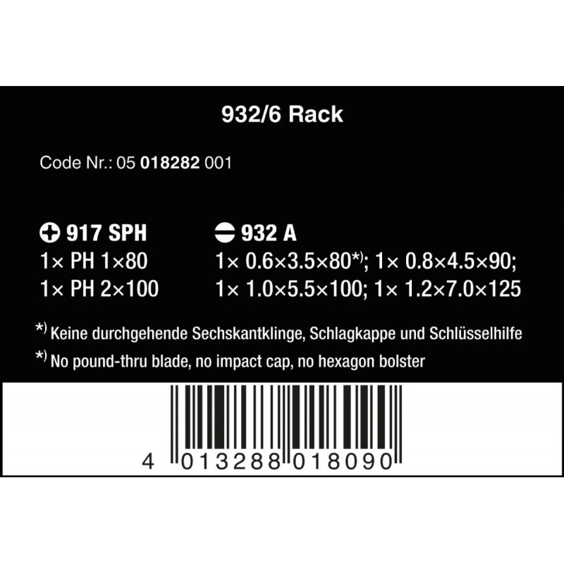 Набір із 6 ударних викруток Kraftform Plus 900, WERA [05018282001]