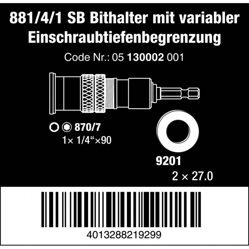 Тримач біт з регульованою глибиною вкручування 881/4/1 SB Wera [05130002001]