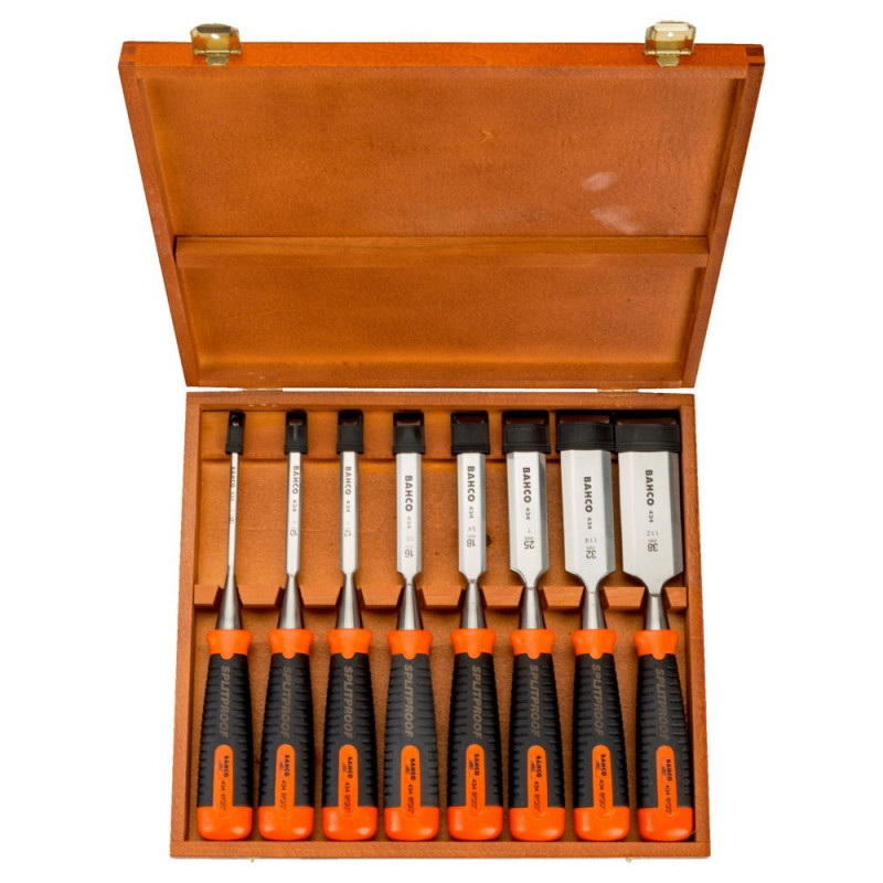 Набор из 8 деревянных стамесок, ERGO, Bahco [434-S8-EUR] в деревянном футляре.