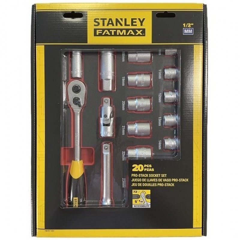 Набір із 20 головок-тріскачок 1/2 дюйма, вкладиш для коробок PRO-STACK, FATMAX, STANLEY [FMHT0-74297]