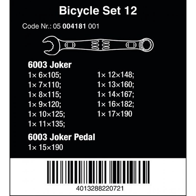 Набір з 12 комбінованих ключів Joker 6003, велосипедний набір 12, Wera [05004181001] 2go