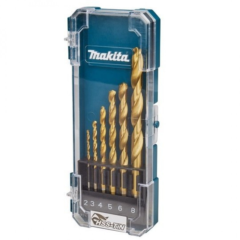 Набор из 6 металлических сверл HSS-TiN, Makita [D-72833] с титановым покрытием.