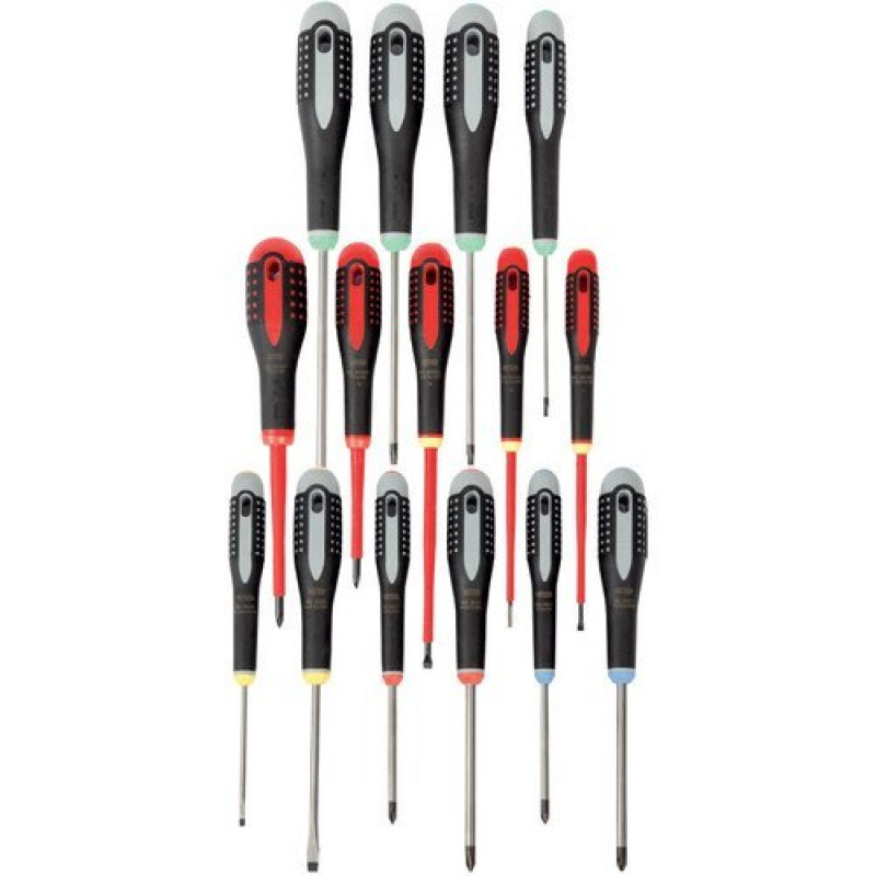 Набор из 15 отверток ERGO для шлицевых, крестовых, Pozidriv и TORX винтов, BAHCO [BE-9877]
