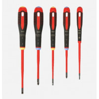 Набор из 5 изолированных отверток с тонким лезвием, ERGO для прямых винтов и винтов Pozidriv, Bahco [BE-9882SL]