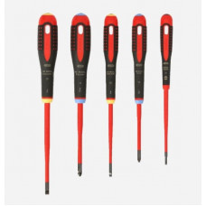 Набор из 5 изолированных отверток с тонким лезвием, ERGO для прямых винтов и винтов Pozidriv, Bahco [BE-9882SL]