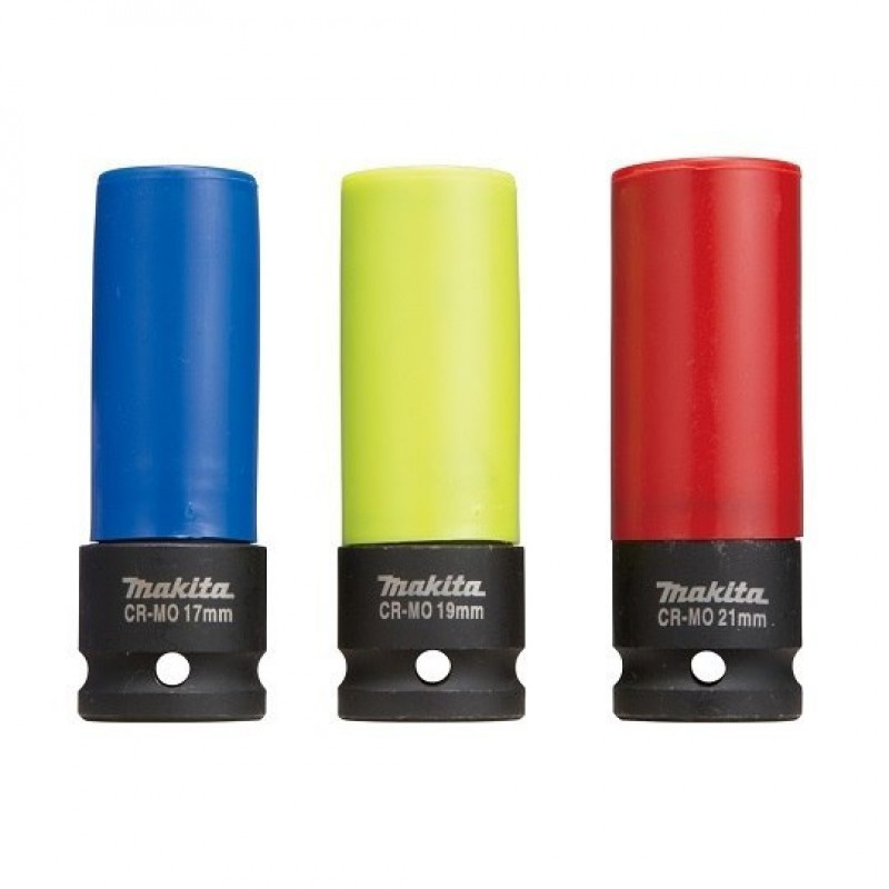 Набір із 3 шестигранних ударних головок для коліс, 1/2, 17, 19, 21 мм, Makita [E-12354] у футлярі