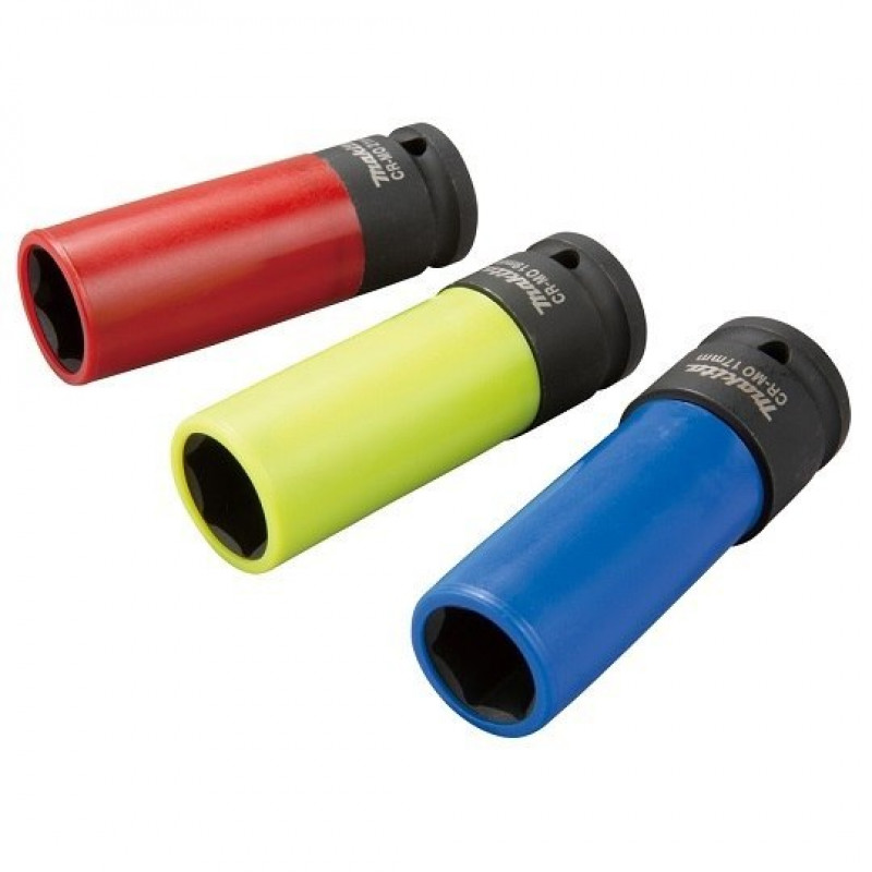 Набір із 3 шестигранних ударних головок для коліс, 1/2, 17, 19, 21 мм, Makita [E-12354] у футлярі