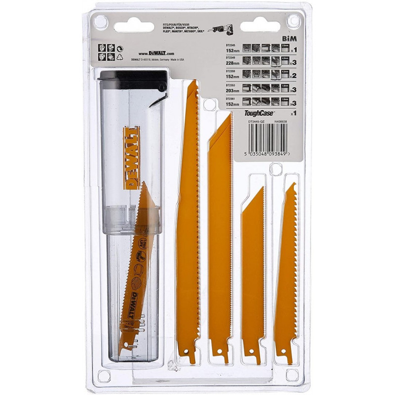 Набор из 12 различных штыковых пильных полотен для сабельных пил Dewalt [DT2445-QZ]