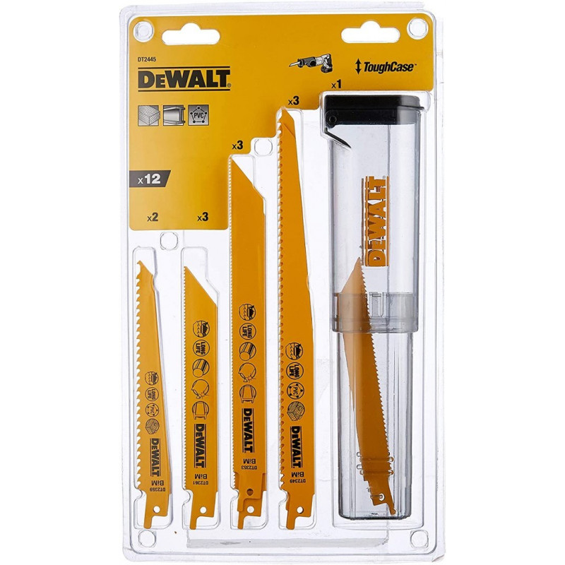 Набор из 12 различных штыковых пильных полотен для сабельных пил Dewalt [DT2445-QZ]