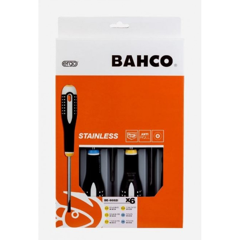 Набір з 6 викруток ERGO з нержавіючої сталі для плоских гвинтів та гвинтів PZ, Bahco [BE-9882I]