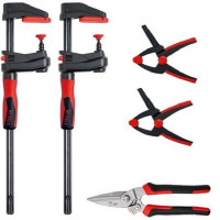 Комплект: 2 затискачі GK15 + 2 пружинні затискачі XV5 + багатофункціональні ножиці, BESSEY [SET1-A]