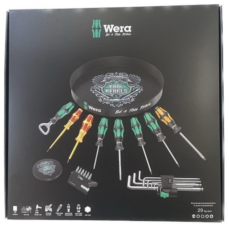 Набор из 23 отверток, шестигранных ключей и бит с лотком, открывателем и шайбами, Kraftform, Tool Rebel, WERA [051000180