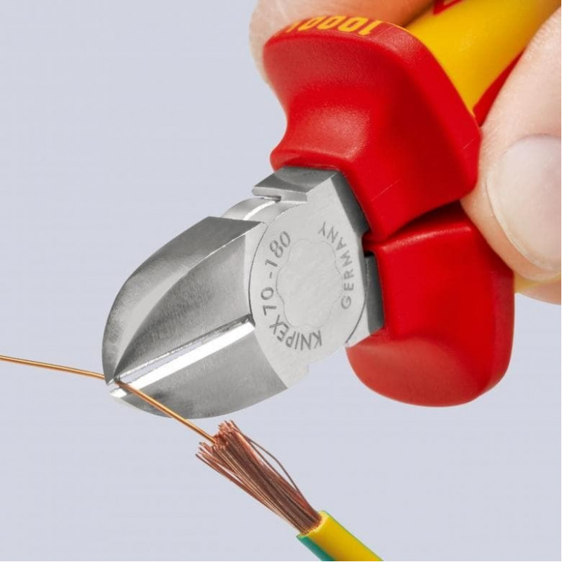 Изолированные бокорезы, для работы под напряжением до 1000 В, VDE 160 мм, KNIPEX [70 06 160 T] с предохранительным крючком