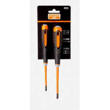 Набір із 2 ізольованих викруток ERGO Bahco VDE, плоский головний ключ Pozidriv, 5.0/PZ1 та 6.0/PZ2 [BE-9890SL]