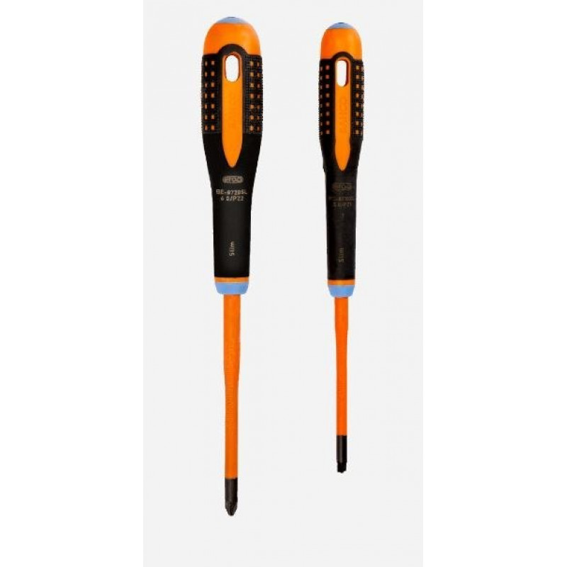 Набір із 2 ізольованих викруток ERGO Bahco VDE, плоский головний ключ Pozidriv, 5.0/PZ1 та 6.0/PZ2 [BE-9890SL]